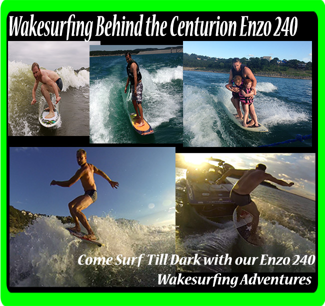 wakesurfing the enzo 240 boat for rent canyon lake tx